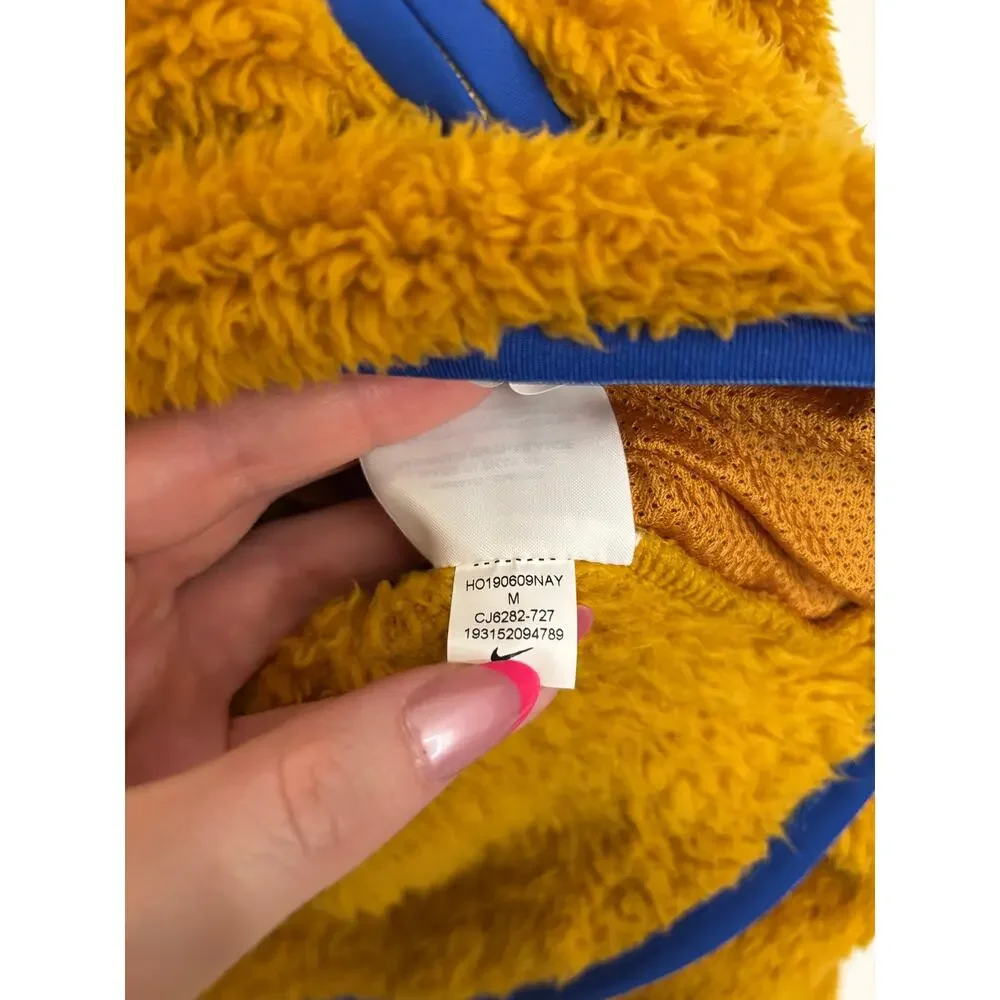 Nike Sherpa Fleece Half-Zip Womens Medium Mustard Gold Cropped Blue Trim